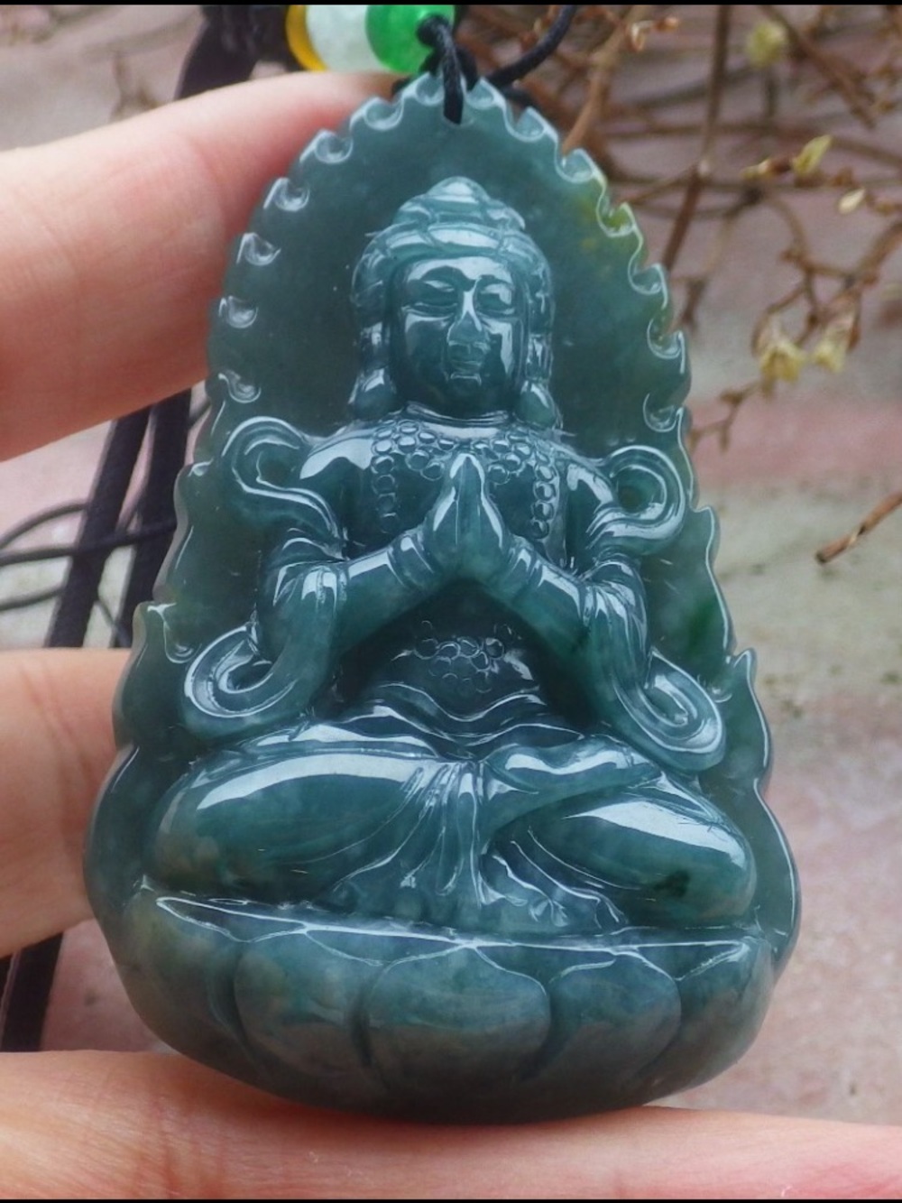 Elegant certificate jadeite jade greeb Kwan yin guanyin lotus pendant